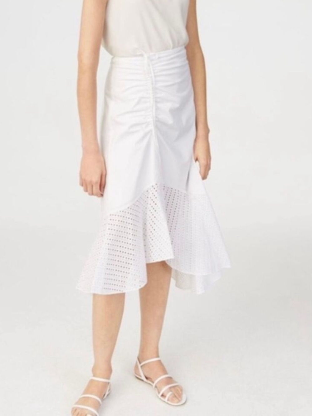 Club Monaco White Eyelet High-Low Midi Skirt